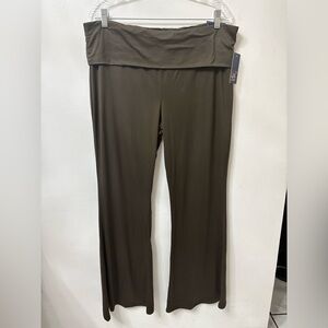 Women's Plus 2XL Lark + Grey Knit Wide Leg Lounge Pants BROWN Fold Over Waist